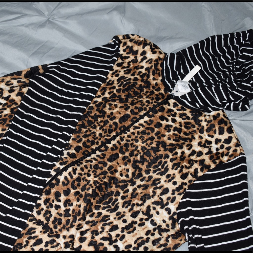 Leopard and striped zip up hoodie
